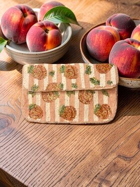 Beaded Peach Striped Clutch - Women Bags